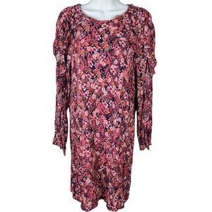 HM Pink Floral Ruffle Long Sleeve Shift Dress Size 6 romantic feminine garden